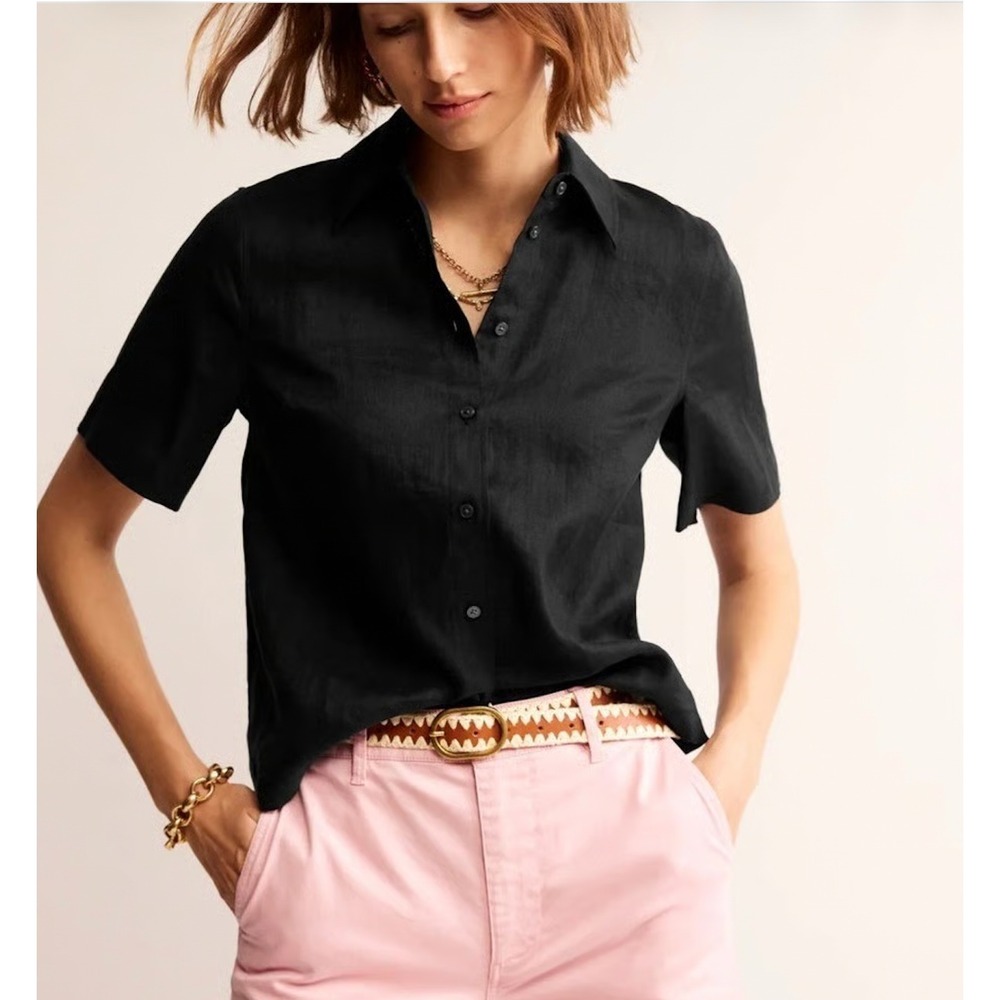 Boden Hazel Short Sleeve Linen Top Button Down Shirt US 10